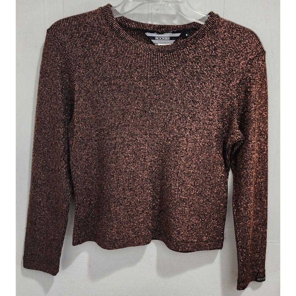 Authentic Rockies Jeanswear Women's Long‎ Sleeve Top Copper Metallic Knit Size S